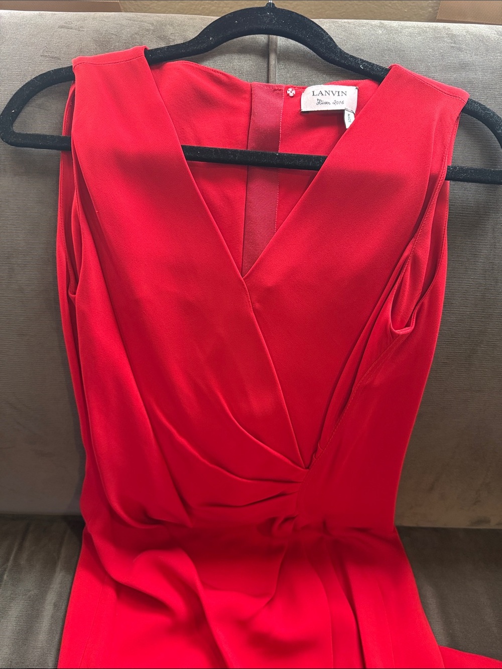 Lanvin Sleeveless V-Neck Burgundy Maxi Dress